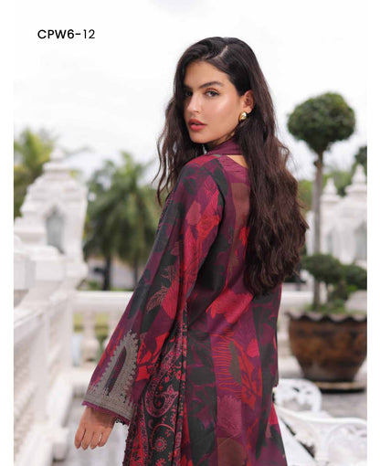 Charizma C-Prints CPW6-12 Deep Plum & Burgundy Printed Linen Pakistani Salwar Kameez Suit