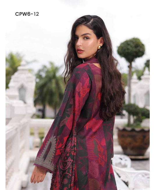Charizma C-Prints CPW6-12 Deep Plum & Burgundy Printed Linen Pakistani Salwar Kameez Suit