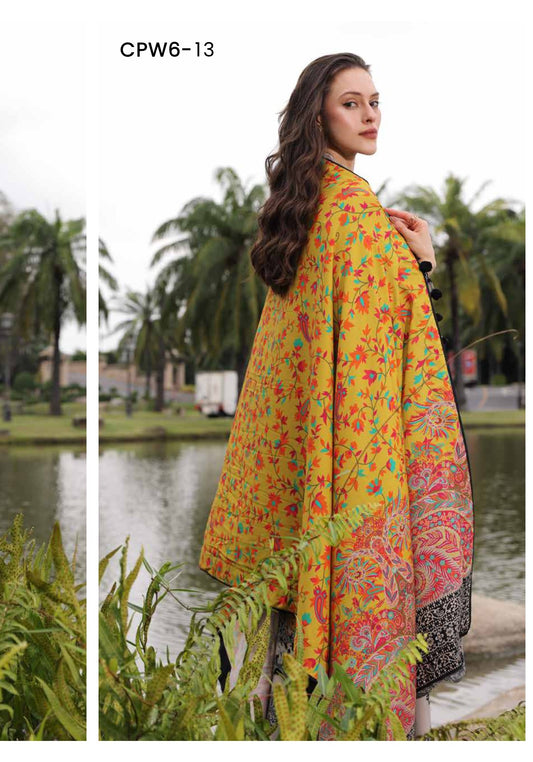 Charizma C-Prints CPW6-13 Taupe Grey & Canary Yellow Shawl Unstitched Linen Pakistani Suit