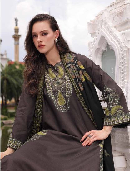 Charizma C-Prints CPW6-14 Espresso Brown & Olive Green Printed Linen Salwar Kameez Pakistani Suit