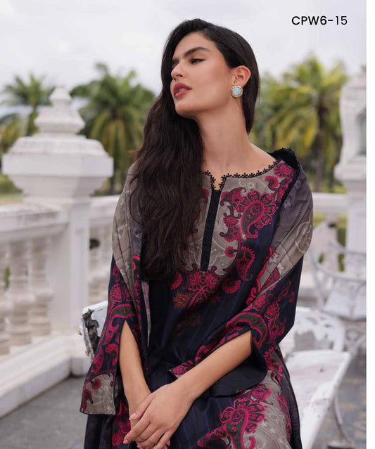 Charizma C-Prints CPW6-15 Deep Navy & Berry Pink Printed Linen Pakistani Salwar Kameez Suit