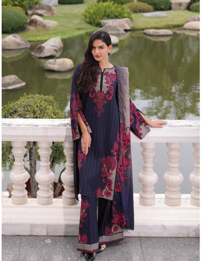 Charizma C-Prints CPW6-15 Deep Navy & Berry Pink Printed Linen Pakistani Salwar Kameez Suit