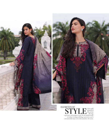 Charizma C-Prints CPW6-15 Deep Navy & Berry Pink Printed Linen Pakistani Salwar Kameez Suit