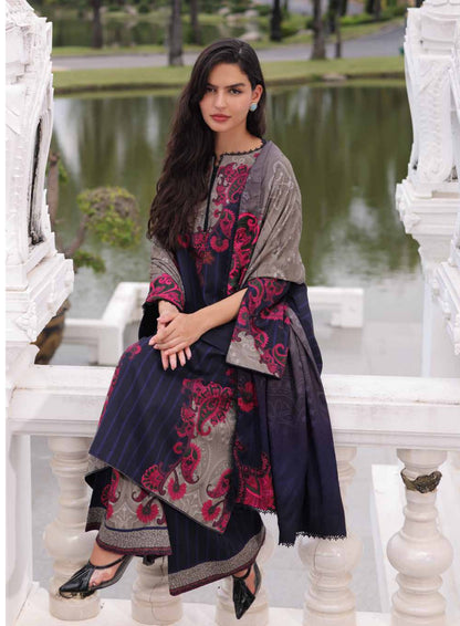 Charizma C-Prints CPW6-15 Deep Navy & Berry Pink Printed Linen Pakistani Salwar Kameez Suit