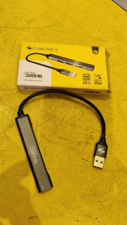 Zebronics 200HB USB 3.0 4 Port hub with Hi Speed Data Transfer, Aluminum + ABS Body