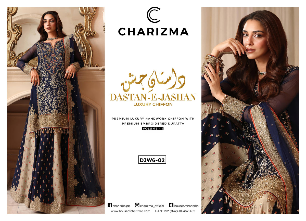 Inlays Charizma Dastan-e-Jashan Luxury Chiffon Vol-01 ’26 – Navy Blue | DJW6-02