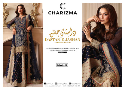 Inlays Charizma Dastan-e-Jashan Luxury Chiffon Vol-01 ’26 – Navy Blue | DJW6-02