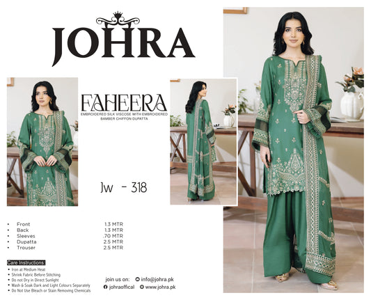 Inlays Johra Faheera Embroidered Viscose – Emerald Green | Jw-318