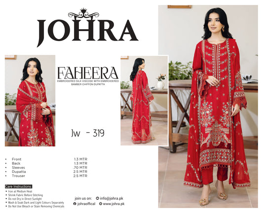 Inlays Johra Faheera Embroidered Viscose – Crimson Red | Jw-319