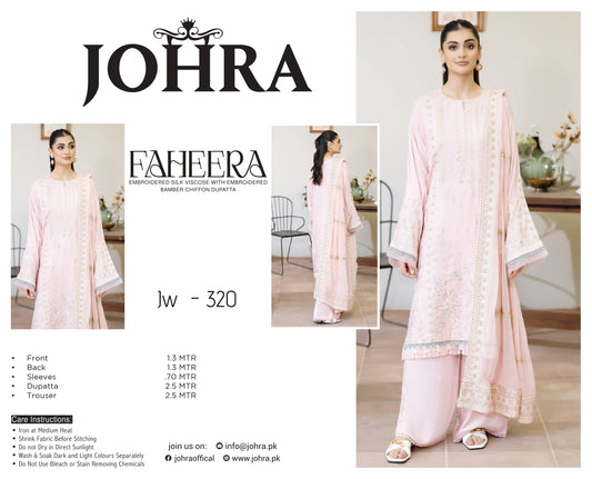Inlays Johra Faheera Embroidered Viscose – Pastel Pink | Jw-320Inlays