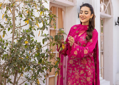 Khoobsurat Premium Swiss Collection KP-404 - Embroidered Magenta 3-Piece Unstitched Suit - Luxury Swiss Lawn
