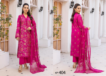 Khoobsurat Premium Swiss Collection KP-404 - Embroidered Magenta 3-Piece Unstitched Suit - Luxury Swiss Lawn