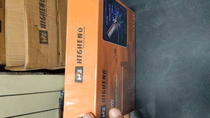 Orange and brown box with 'HighEnd' branding on a dark surface