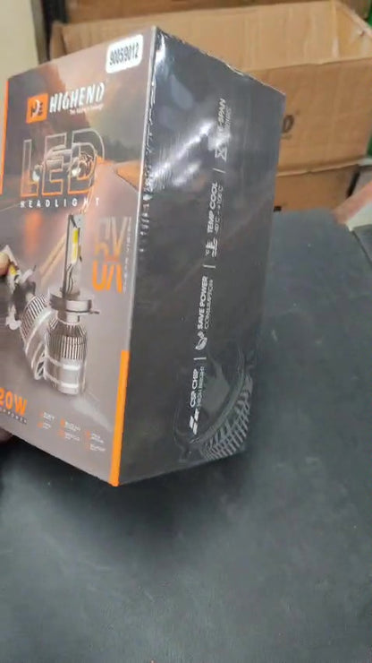 HighEnd LED headlight bulb packaging on a dark surface