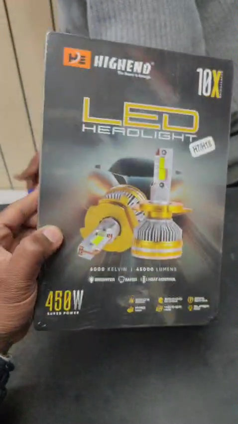 HighEndo LED Headlight packaging held by a person