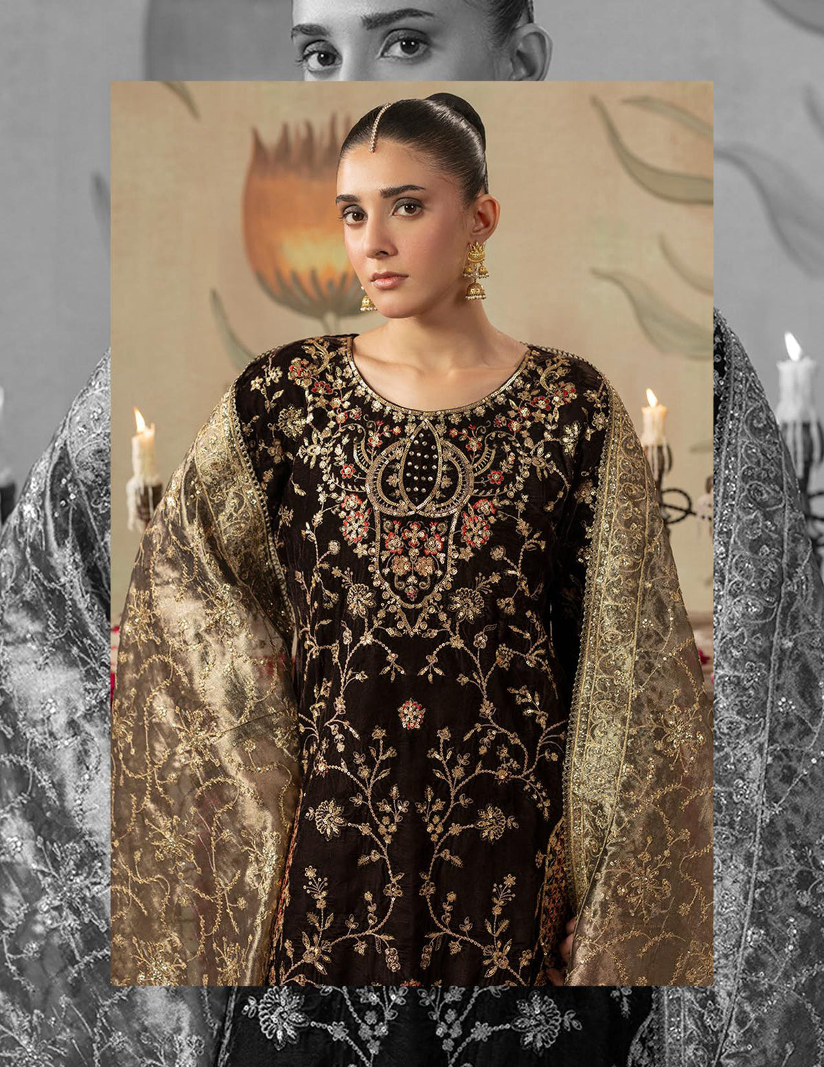 Areej Naqash-E-Makhmal D/04 - Jet Black Gold-Embroidered Velvet Pakistani Salwar Suit
