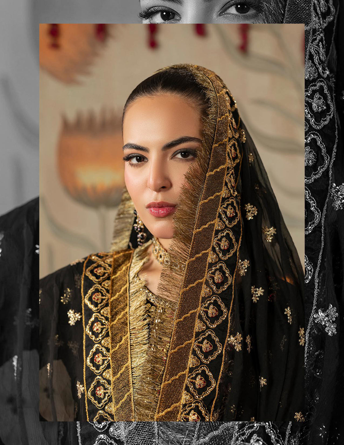 Areej Naqash-E-Makhmal D/06 - Jet Black & Gold Embroidered Velvet Pakistani Suit - Formal Wear