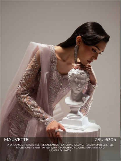 Zariya Mauvette (ZSU-6304) - Mauve Embroidered Pakistani Sharara Suit | Studio Elyse Wedding