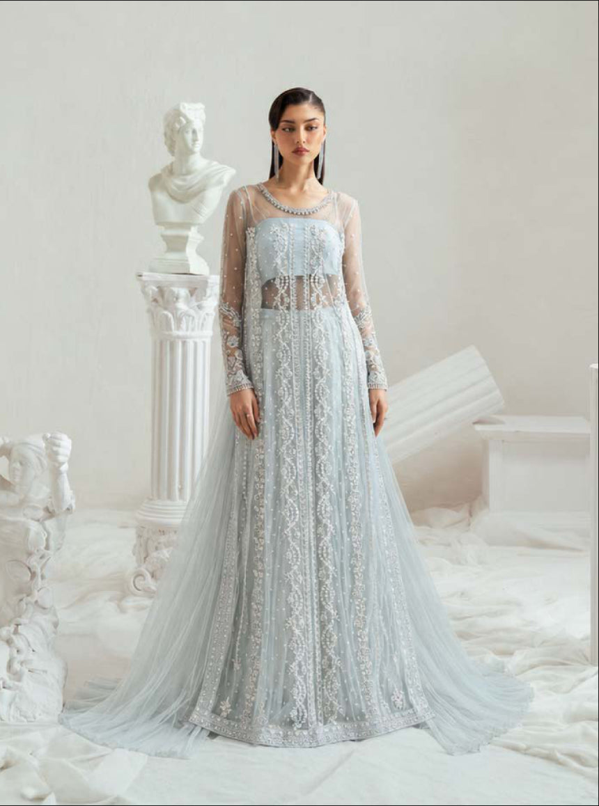 Zariya Frostina (ZSU-6301) - Ice-Blue Luxury Wedding Abaya Gown | Studio Elyse Couture