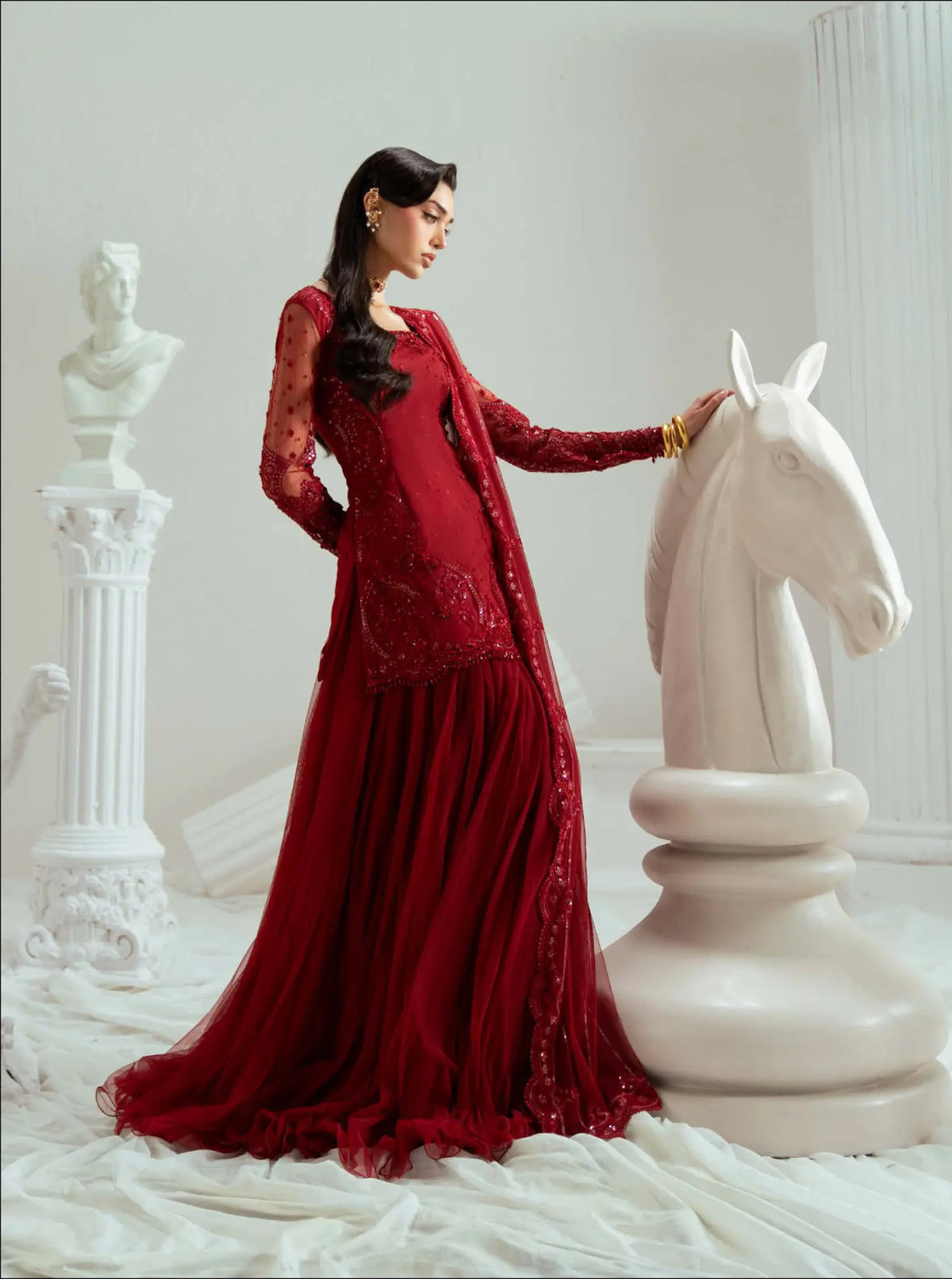 Zariya Maroonique (ZSU-6300) - Red Embroidered Pakistani Salwar Suit | Studio Elyse Wedding Collection