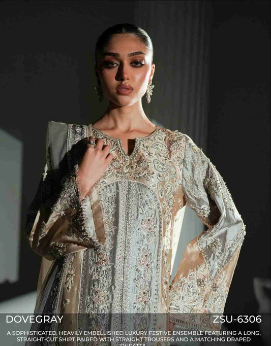 Zariya Dovegray (ZSU-6306) - Luxury Embroidered Gray Pakistani Suit | Studio Zariya Elyse Couture