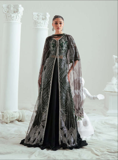 Zariya Emeralda (ZSU-6302) - Dark Emerald High-Fashion Pakistani Suit & Jacket | Wedding Collection