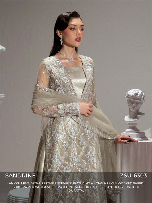 Zariya Sandrine (ZSU-6303) - Regal Silver Pakistani Salwar Suit | Studio Wedding Couture
