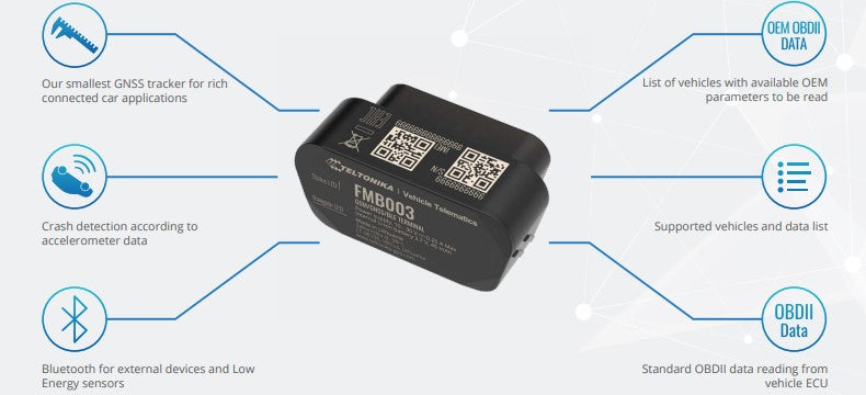 Teltonika FMB003 OBD2 GPS Tracker - Get Real Data for Kolkata Vehicles

Introducing the Teltonika FMB003, an ultra-small and user-friendly plug and play GPS tracker designed for OBD applications in vehicles across Kolkata. This next-generation device offers a key advantage: the ability to read Original Equipment Manufacturer (OEM) parameters (PIDs) directly via the OBD port, providing valuable insights for vehicle owners and fleet managers in West Bengal.
