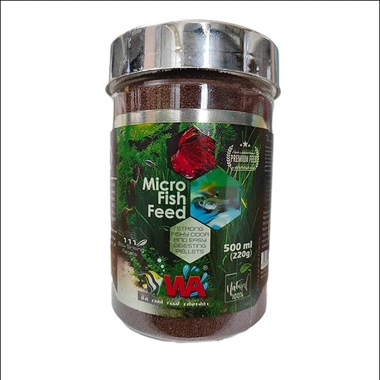 WA Micro Fish Feed Slow Sinking Pellets 220 Gram - All Life Stages

Provide your fish in your Kolkata aquarium with optimal nutrition at all life stages with WA Micro Fish Feed Slow Sinking Pellets. This 220-gram pack of seafood-flavored pellets is designed to support immune health for all breed sizes.
