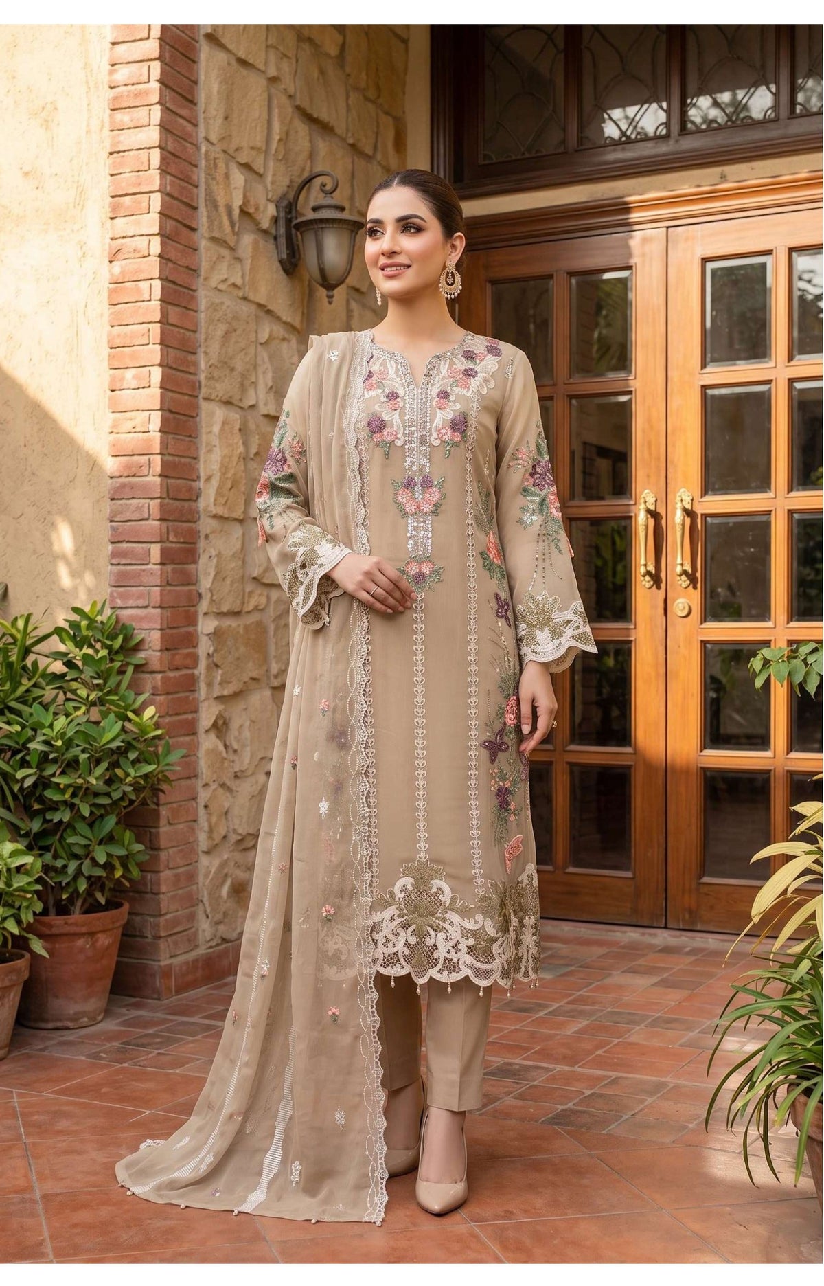 Tawakkal Zafielle Design D-5103: Taupe Heritage Abaya-Style Suit