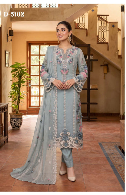 Tawakkal Zafielle Design D-5102: Sky Grey Pakistani Salwar Kameez Suit