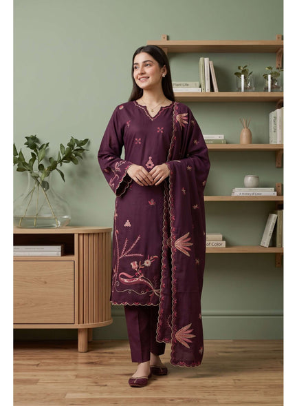 Tawakkal Aysana D-5869 Deep Plum Embroidered Khaddar Suit - Designer Pakistani Salwar Kameez Women Clothing for Bride & Wedding Wear