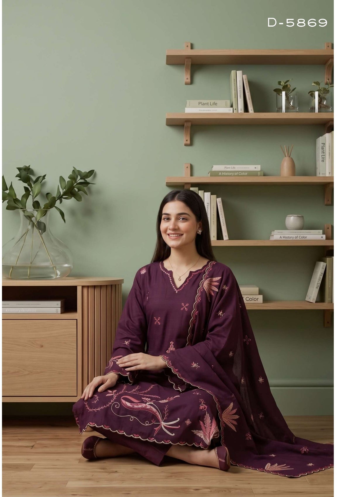 Tawakkal Aysana D-5869 Deep Plum Embroidered Khaddar Suit - Designer Pakistani Salwar Kameez Women Clothing for Bride & Wedding Wear