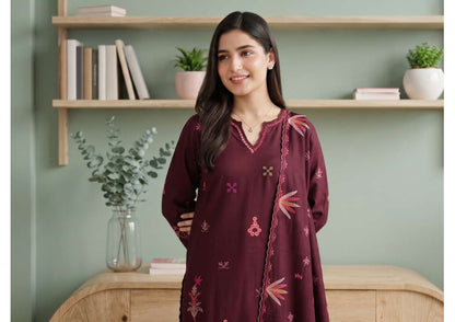 Tawakkal Aysana D-5874 Maroon Wine Embroidered Khaddar Pakistani Suit - Women Clothing Salwar Kameez for Wedding Reception &amp; Bridal Wear