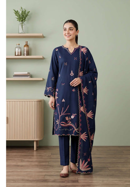Tawakkal Aysana D-5868 Navy Blue Fancy Embroidered Khaddar Salwar Kameez - Women Clothing Pakistani Suit for Wedding Guest & Evening Ceremony