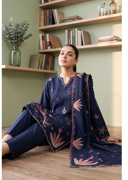 Tawakkal Aysana D-5868 Navy Blue Fancy Embroidered Khaddar Salwar Kameez - Women Clothing Pakistani Suit for Wedding Guest & Evening Ceremony