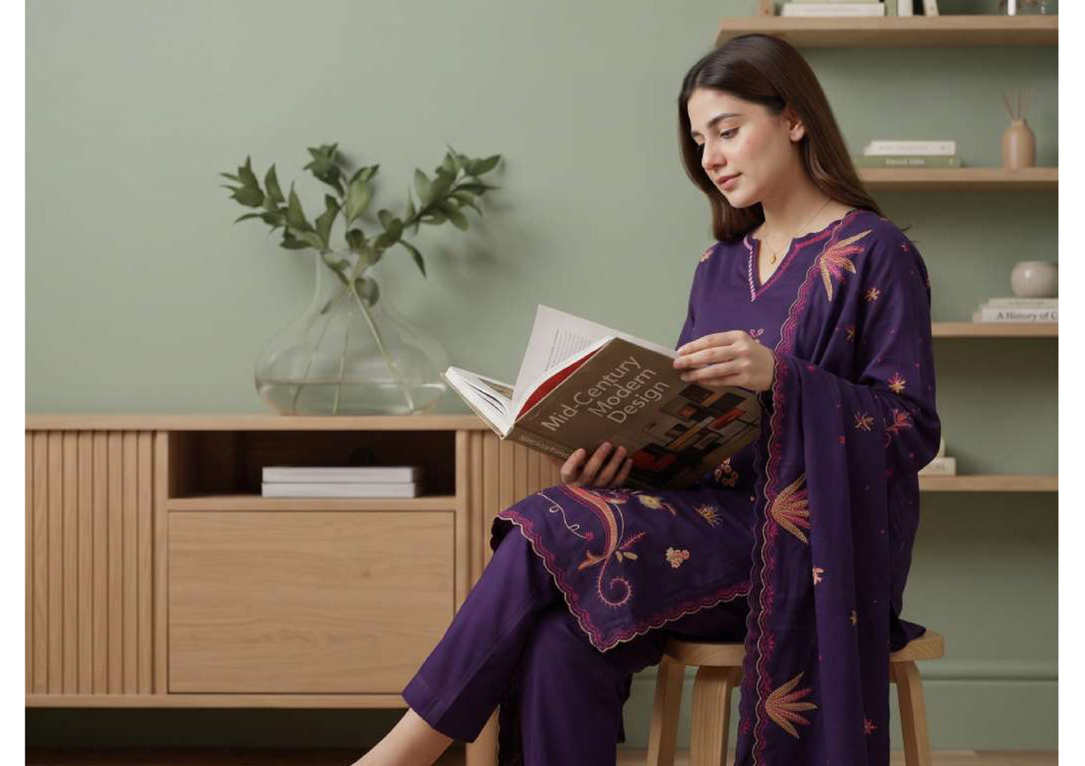 Tawakkal Aysana D-5873 Deep Purple Embroidered Khaddar Pakistani Salwar Kameez - Women Clothing Suit for Wedding Guest &amp; Festive Party Color: Deep Purple / Orchid