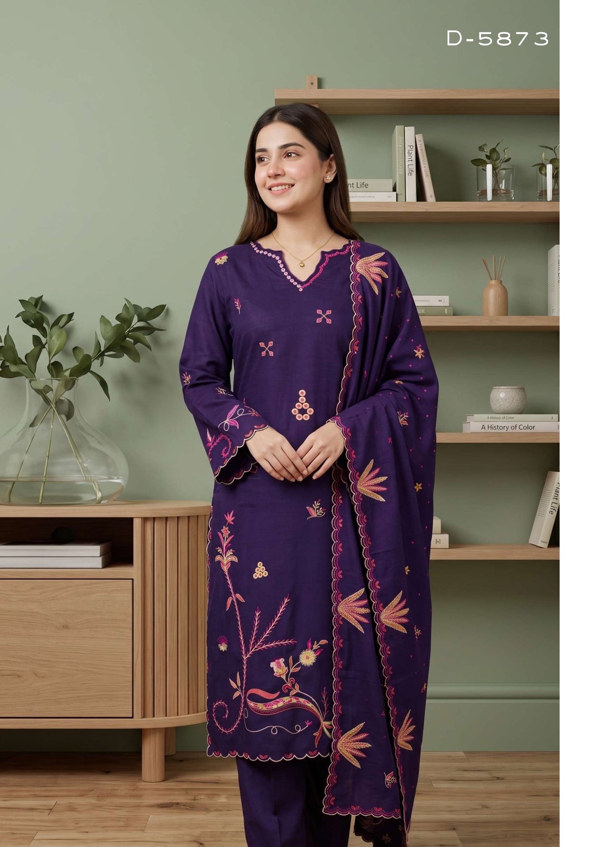 Tawakkal Aysana D-5873 Deep Purple Embroidered Khaddar Pakistani Salwar Kameez - Women Clothing Suit for Wedding Guest &amp; Festive Party Color: Deep Purple / Orchid