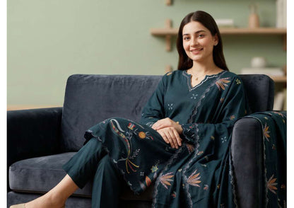 Tawakkal Aysana D-5867 Dark Teal Embroidered Khaddar Pakistani Suit - Women Clothing Salwar Kameez for Wedding & Festive Party Wear