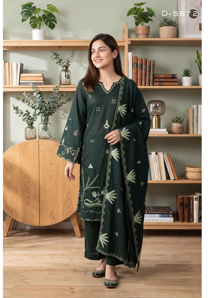 Tawakkal Aysana D-5872 Dark Emerald Green Embroidered Khaddar Pakistani Suit - Women Clothing Salwar Kameez for Mehendi &amp; Wedding Ceremonies Color: Dark Emerald / Forest Green