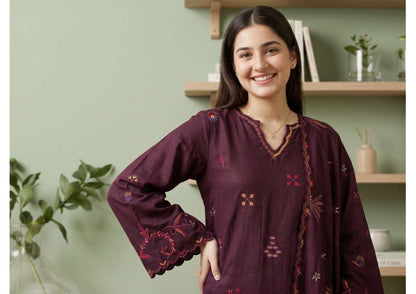 Tawakkal Aysana D-5875 Berry Plum Fancy Embroidered Khaddar Suit - Pakistani Salwar Kameez Women Clothing for Evening Wedding &amp; Parties