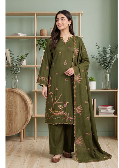 Tawakkal Aysana D-5876 Olive Moss Green Embroidered Khaddar Pakistani Suit - Women Clothing Salwar Kameez for Day Wedding &amp; Festive Gatherings