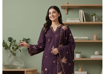 Tawakkal Aysana D-5871 Deep Violet Fancy Embroidered Khaddar Suit - Pakistani Salwar Kameez Women Clothing for Wedding &amp; Party Wear