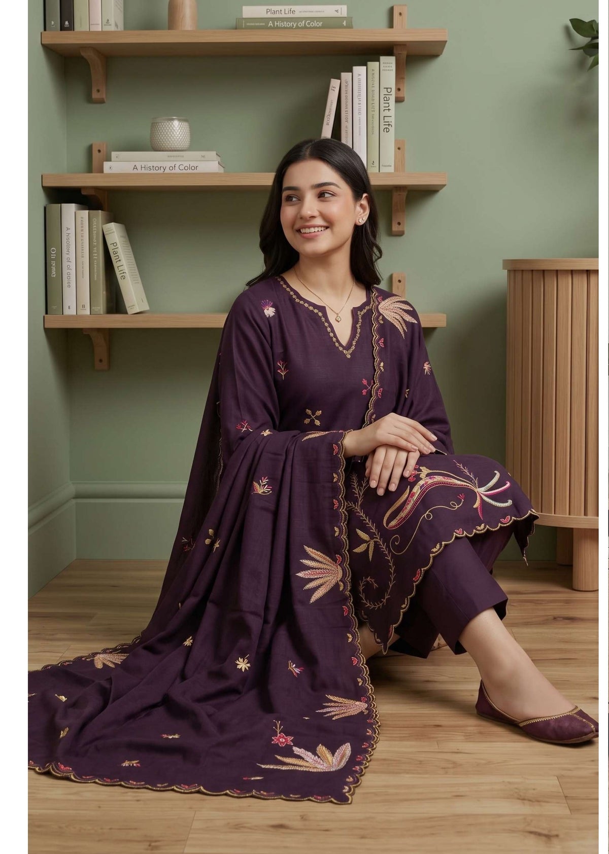Tawakkal Aysana D-5871 Deep Violet Fancy Embroidered Khaddar Suit - Pakistani Salwar Kameez Women Clothing for Wedding &amp; Party Wear