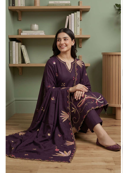 Tawakkal Aysana D-5871 Deep Violet Fancy Embroidered Khaddar Suit - Pakistani Salwar Kameez Women Clothing for Wedding &amp; Party Wear
