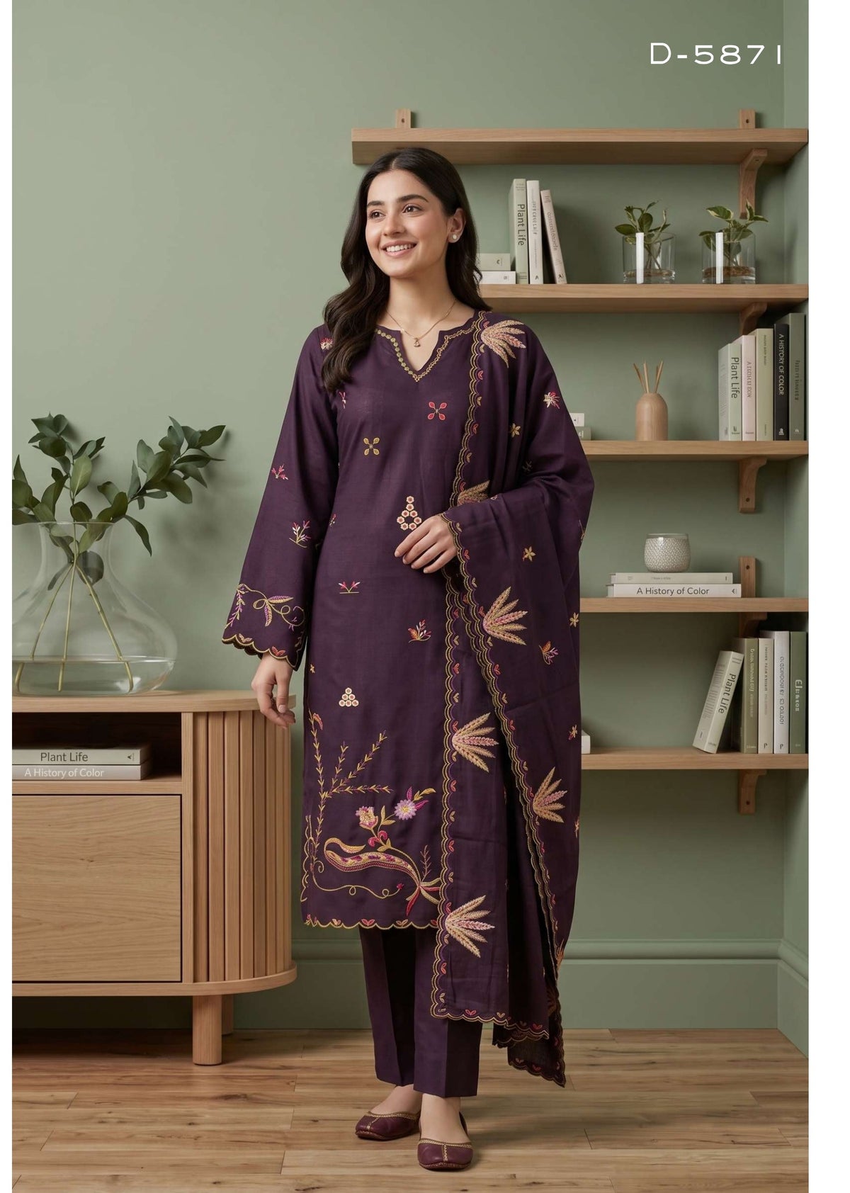 Tawakkal Aysana D-5871 Deep Violet Fancy Embroidered Khaddar Suit - Pakistani Salwar Kameez Women Clothing for Wedding &amp; Party Wear