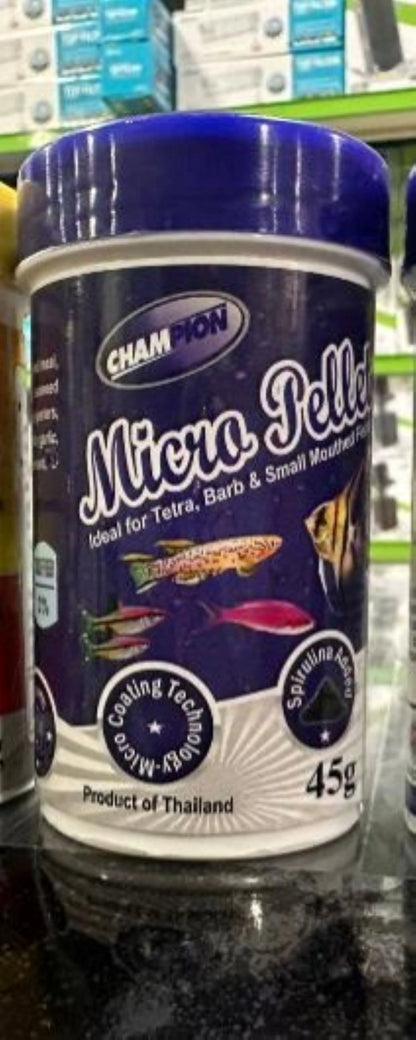 Champion Fish Food Micro Pellets 150g: Healthy Growth &amp; Vibrant Colors

Champion Micro Pellets 150g is a specially formulated and easily digestible food designed for small-mouthed fish and fry in your Kolkata aquarium, including Tetras, Guppies, Barbs, and other small tropical species. These tiny, soft pellets are packed with essential nutrients to support healthy growth and vibrant colors.