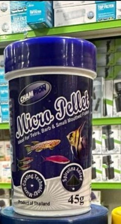 Champion Fish Food Micro Pellets 150g: Healthy Growth &amp; Vibrant Colors

Champion Micro Pellets 150g is a specially formulated and easily digestible food designed for small-mouthed fish and fry in your Kolkata aquarium, including Tetras, Guppies, Barbs, and other small tropical species. These tiny, soft pellets are packed with essential nutrients to support healthy growth and vibrant colors.