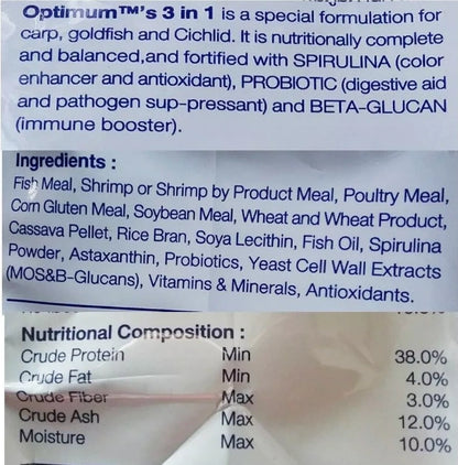 Optimum Goldfish Cichlids Carp Fish Food Aquarium Super Premium Formula 400g

Provide premium nutrition for your goldfish, cichlids, and carp in your Kolkata aquarium with Optimum Goldfish Cichlids Carp Fish Food. This 400g bag of super premium formula pellets is suitable for all life stages and even fish with sensitive stomachs.