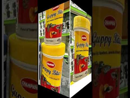 Champion Guppy Bites 145g: Specialized Growth &amp; Color Formula

Champion Guppy Bites 145g is a specialized and highly palatable dry food formulated to meet the unique nutritional needs of your guppies in your Kolkata aquarium. These small, soft pellets are designed for easy consumption and quick digestion, ensuring your guppies receive a complete nutrient package in every bite.